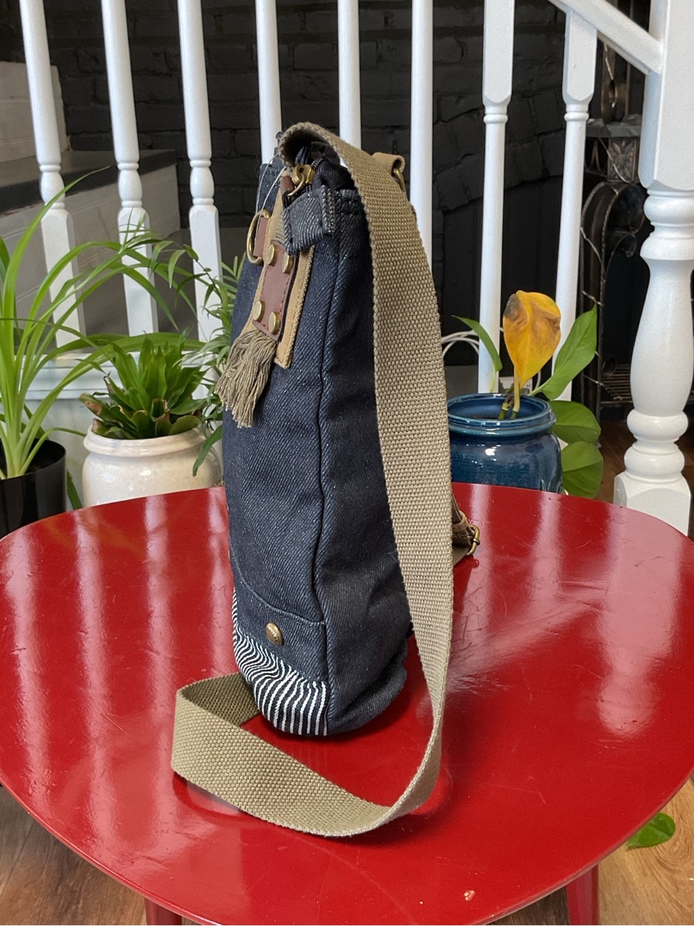 CHALA Canvas Crossbody Bag - Black with Tan Accents - Picture 3 of 6